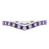 Round Amethyst & White Diamond Ladies Bridal Chevron Anniversary Wedding Band, Sterling Silver