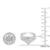 0.09 Carat (ctw) Round White Diamond in Marquise Frame Cluster Style Ladies Engagement Ring With Matching Band set Sterling Silver