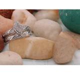 0.09 Carat (ctw) Round White Diamond in Marquise Frame Cluster Style Ladies Engagement Ring With Matching Band set Sterling Silver