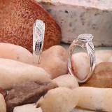 0.09 Carat (ctw) Round White Diamond in Marquise Frame Cluster Style Ladies Engagement Ring With Matching Band set Sterling Silver