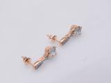 5 mm Each Round Aquamarine and Diamond Ladies Frame Awareness Ribbon Drop Earrings, 14K Rose Gold
