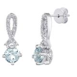 5 mm Each Round Aquamarine and Diamond Ladies Frame Awareness Ribbon Drop Earrings, 14K White Gold