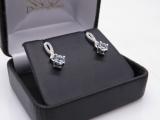 5 mm Each Round Aquamarine and Diamond Ladies Frame Awareness Ribbon Drop Earrings, 14K White Gold