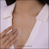 0.05 Carat (Ctw) Round White Diamond Ladies Seahorse Pendant 10K White Gold