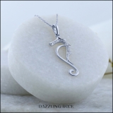 0.05 Carat (Ctw) Round White Diamond Ladies Seahorse Pendant 10K White Gold