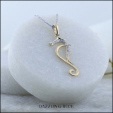 0.05 Carat (Ctw) Round White Diamond Ladies Seahorse Pendant 14K Yellow Gold