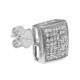 0.38 Carat (Ctw) Round Diamond Men's Square Stud Earring Platinum Plated Sterling Silver