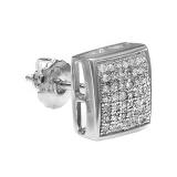 0.38 Carat (Ctw) Round Diamond Men's Square Stud Earring Platinum Plated Sterling Silver