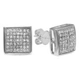 0.75 Carat (Ctw) Round Diamond Men's Square Stud Earrings 3/4 CT Platinum Plated Sterling Silver