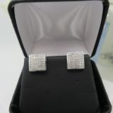 0.75 Carat (Ctw) Round Diamond Men's Square Stud Earrings 3/4 CT Platinum Plated Sterling Silver