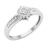 0.10 Carat (ctw) Round White Diamond Ladies Cluster Style Engagement Ring 1/10 CT Sterling Silver