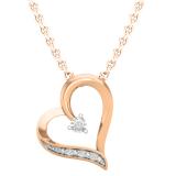 0.02 Carat (Ctw) Round White Diamond Ladies Heart Pendant (Gold Chain Included) 18K Rose Gold