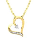 0.02 Carat (Ctw) Round White Diamond Ladies Heart Pendant (Gold Chain Included) 18K Yellow Gold