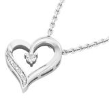 0.02 Carat (Ctw) Round White Diamond Ladies Heart Pendant (Silver Chain Included) Sterling Silver