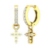 0.15 Carat (ctw) Round White Diamond Ladies Cross Religious Dangling Drop Earrings 14K Yellow Gold