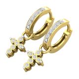 0.15 Carat (ctw) Round White Diamond Ladies Cross Religious Dangling Drop Earrings 14K Yellow Gold
