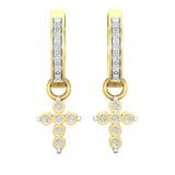 0.15 Carat (ctw) Round White Diamond Ladies Cross Religious Dangling Drop Earrings 14K Yellow Gold