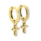 0.15 Carat (ctw) Round White Diamond Ladies Cross Religious Dangling Drop Earrings 14K Yellow Gold