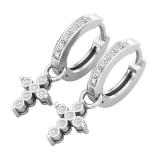 0.15 Carat (ctw) Round White Diamond Ladies Cross Religious Dangling Drop Earrings Sterling Silver