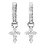 0.15 Carat (ctw) Round White Diamond Ladies Cross Religious Dangling Drop Earrings Sterling Silver