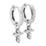 0.15 Carat (ctw) Round White Diamond Ladies Cross Religious Dangling Drop Earrings Sterling Silver