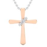 0.10 Carat (Ctw) Round White Diamond Ladies Cross Pendant 1/10 CT 10K Rose Gold