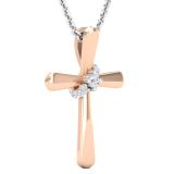 0.10 Carat (Ctw) Round White Diamond Ladies Cross Pendant 1/10 CT 10K Rose Gold