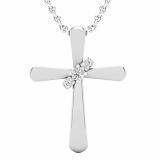 0.10 Carat (Ctw) Round White Diamond Ladies Cross Pendant 1/10 CT 14K White Gold