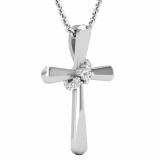 0.10 Carat (Ctw) Round White Diamond Ladies Cross Pendant 1/10 CT 14K White Gold