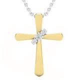 0.10 Carat (Ctw) Round White Diamond Ladies Cross Pendant 1/10 CT 18K Yellow Gold