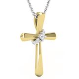 0.10 Carat (Ctw) Round White Diamond Ladies Cross Pendant 1/10 CT 18K Yellow Gold