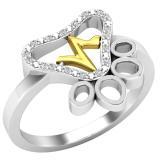 0.05 Carat (ctw) Round Diamond Ladies Heartbeat Paw Promise Ring 18K White & Yellow Gold