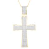 1.30 Carat (ctw) Round White Diamond Mens Hip Hop Religious Cross Pendant 18K Yellow Gold