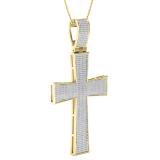1.30 Carat (ctw) Round White Diamond Mens Hip Hop Religious Cross Pendant 18K Yellow Gold