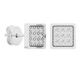 0.10 Carat (ctw) Round Diamond Mens Square Shape Hip Hop Stud Earrings 1/10 CT Sterling Silver