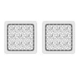 0.10 Carat (ctw) Round Diamond Mens Square Shape Hip Hop Stud Earrings 1/10 CT Sterling Silver