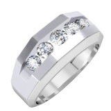 1.15 Carat (ctw) Round White Diamond Mens 5 Stone Anniversary Wedding Band 18K White Gold