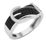 0.50 Carat (ctw) Black & White Diamond Ladies Belt Buckle Right Hand Ring 1/2 CT Sterling Silver