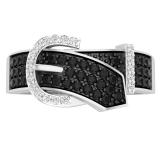 0.50 Carat (ctw) Black & White Diamond Ladies Belt Buckle Right Hand Ring 1/2 CT Sterling Silver