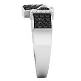0.50 Carat (ctw) Black & White Diamond Ladies Belt Buckle Right Hand Ring 1/2 CT Sterling Silver