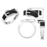 0.50 Carat (ctw) Black & White Diamond Ladies Belt Buckle Right Hand Ring 1/2 CT Sterling Silver
