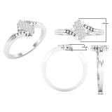 0.10 Carat (ctw) Round White Diamond Ladies Cluster Engagement Ring 1/10 CT Sterling Silver