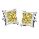 0.06 Carat (ctw) Round Yellow Diamond Mens Hip Hop Kite Shape Stud Earrings Sterling Silver