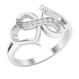 0.05 Carat (ctw) Round Diamond Ladies Infinity Double Heart Engagement Promise Ring Sterling Silver