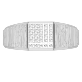 0.15 Carat (ctw) Round White Diamond Cluster Brushed Square Shaped Mens Ring 18K White Gold