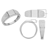 0.15 Carat (ctw) Round White Diamond Cluster Brushed Square Shaped Mens Ring 18K White Gold