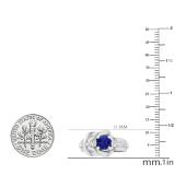 5.5 MM Round Blue Sapphire & White Diamond Ladies Bridal Engagement Promise Ring Sterling Silver