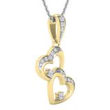 0.20 Carat (ctw) Round White Diamond Ladies Double Heart Pendant 1/5 CT 14K Yellow Gold