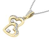 0.20 Carat (ctw) Round White Diamond Ladies Double Heart Pendant 1/5 CT 14K Yellow Gold