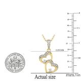 0.20 Carat (ctw) Round White Diamond Ladies Double Heart Pendant 1/5 CT 14K Yellow Gold